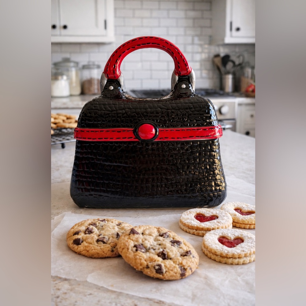 Chic Black and Red Purse Cookie Jar